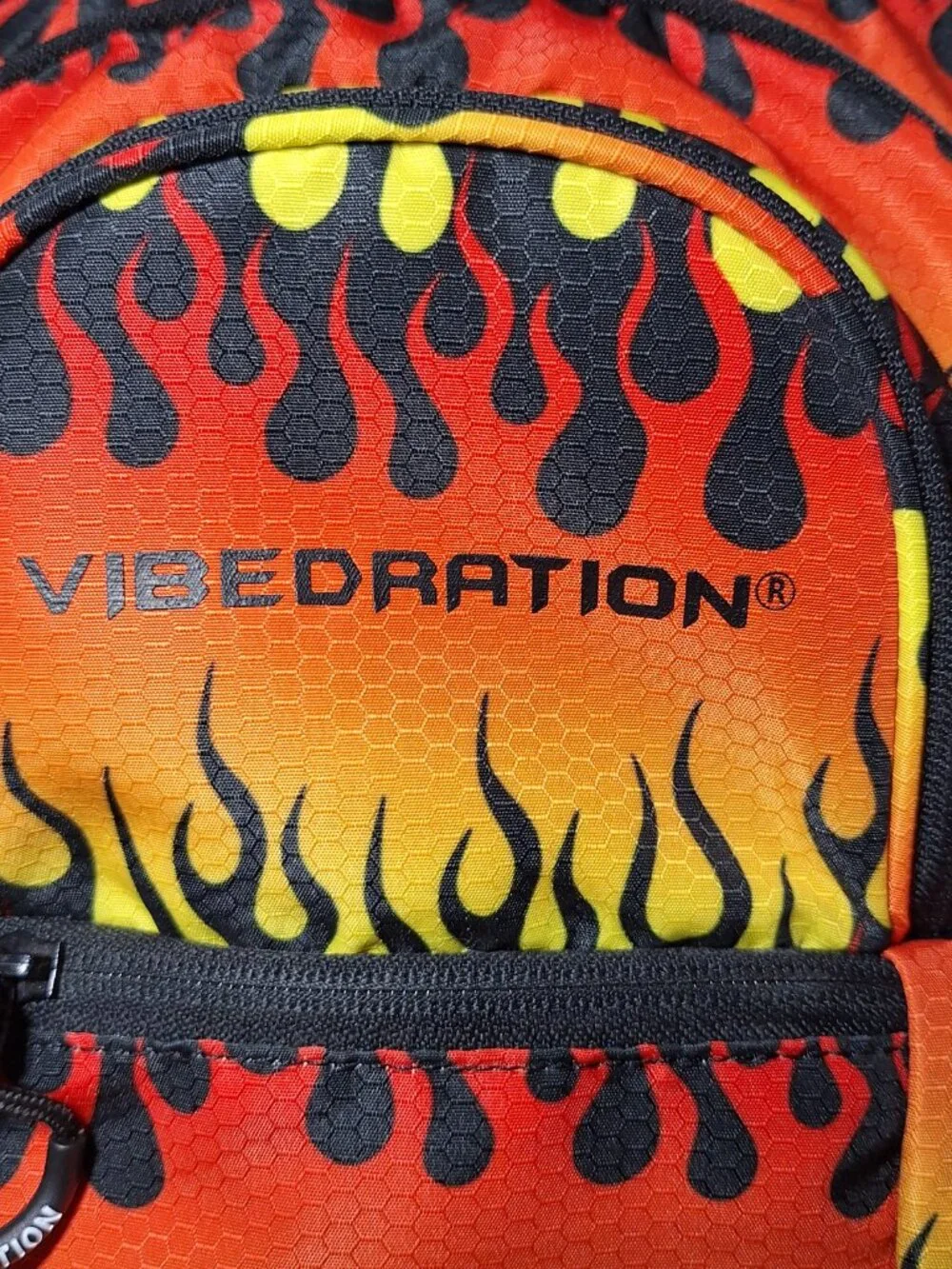 Vibedration Hydration Backpack w/o bladder, Flames pattern, Used
